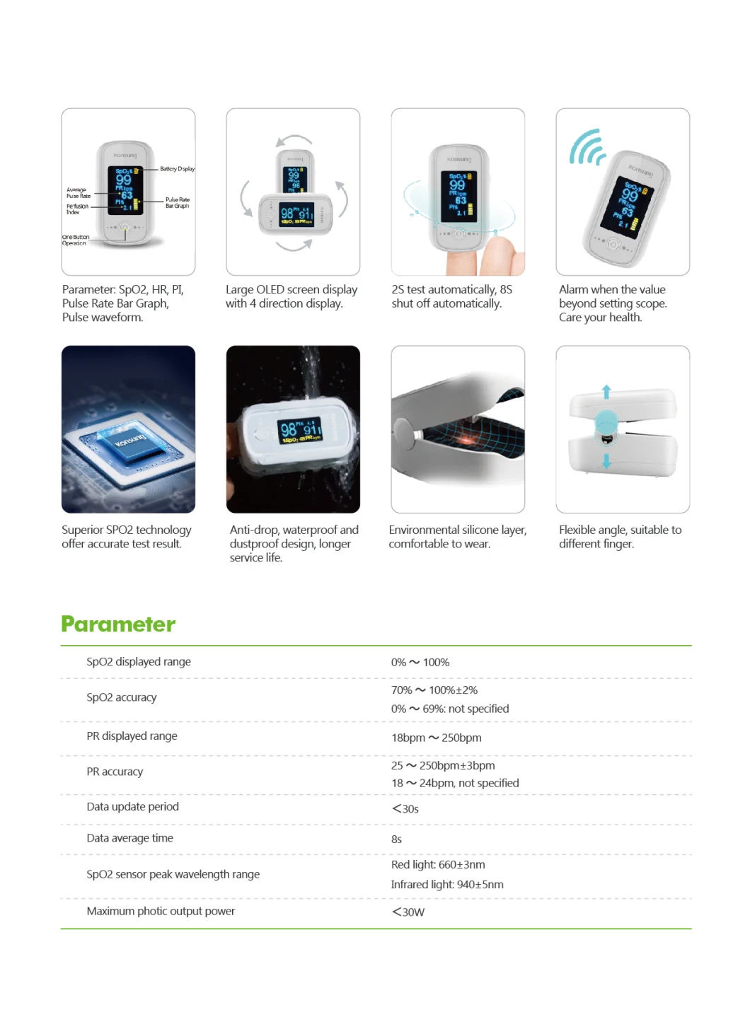 F02lp Compact Design Fingertip Pulse Oximeter with Bluetooth Function
