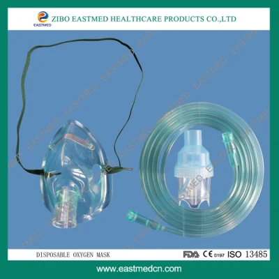 Nebulizador médico descartável para hospital cirúrgico PVC CE Tubo FDA Máscara de oxigênio facial para bebês, crianças e adultos RCP aprovado
