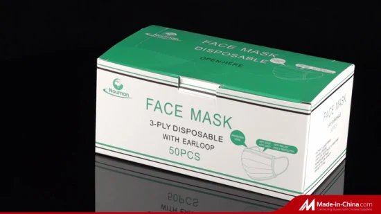 Máscara facial cirúrgica cirúrgica de 3 camadas protetora de fábrica descartável