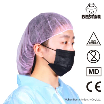 Tipo não tecido descartável certificado pela CE Iir En14683 Bfe99% máscara facial civil preta médica cirúrgica com alça de orelha Fornecedor de lista branca da China